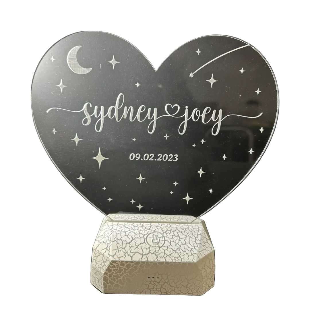 Heart Acrylic Light with Base, Diamond White Crackle w/remote