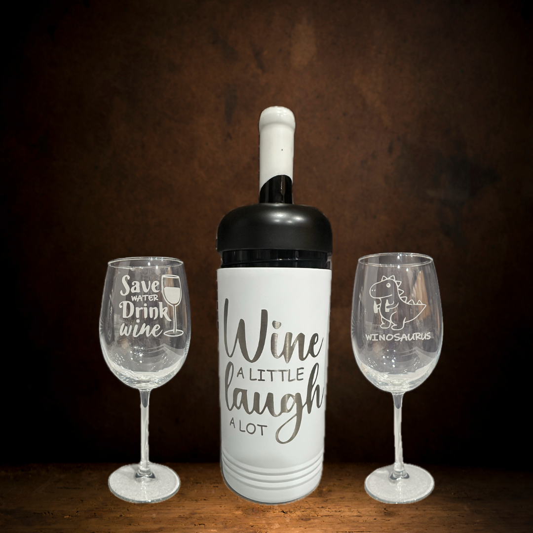 Wine Chiller with 2 Wine Glasses, Engraved, 3 piece set