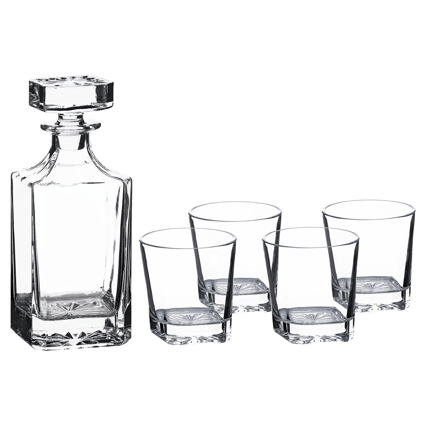 Square Glass Decanter Set with Four Glasses & Gift Box