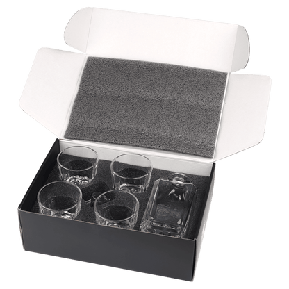 Square Glass Decanter Set with Four Glasses & Gift Box