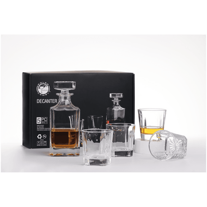 Square Glass Decanter Set with Four Glasses & Gift Box