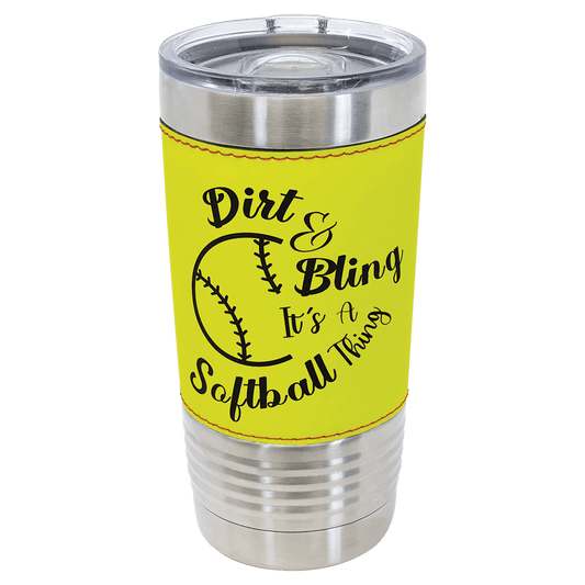 Softball Leather Tumbler with Lid