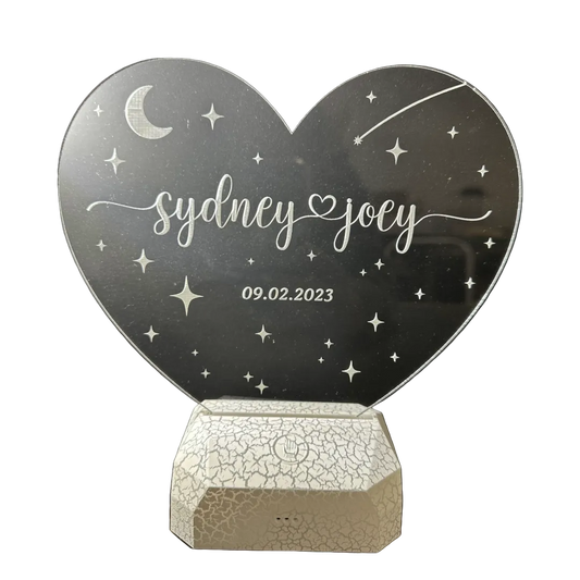 Heart Acrylic Light with Base, Diamond White Crackle w/remote